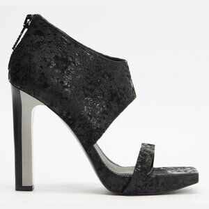 NWT DKNY Womens Dava Black Leather Textured Open Toe High Heels Sandals Size 10M